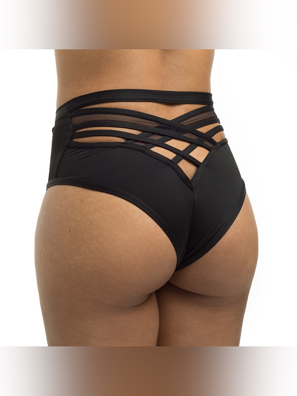 PoleDancerka Black Polewear X High Leg Mesh Shorts Bottoms Criss-Cross Straps XS